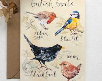 British birds Greetings card - art card -blank card -birthday card