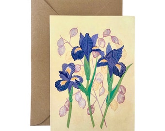 Iris and honesty Greetings card - art card -blank card -birthday card