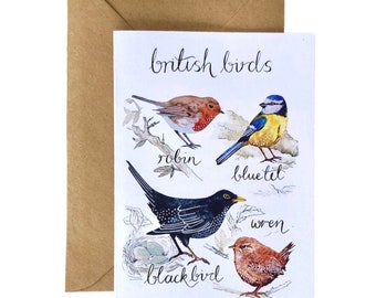 Bristish birds Greetings card - art card -blank card -birthday card