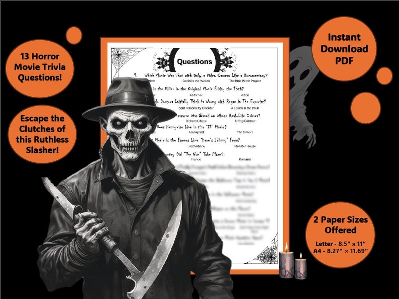 Slasher Trivia Horror Movie Trivia Game for Adults | Drinking Game | Party Game Night ...