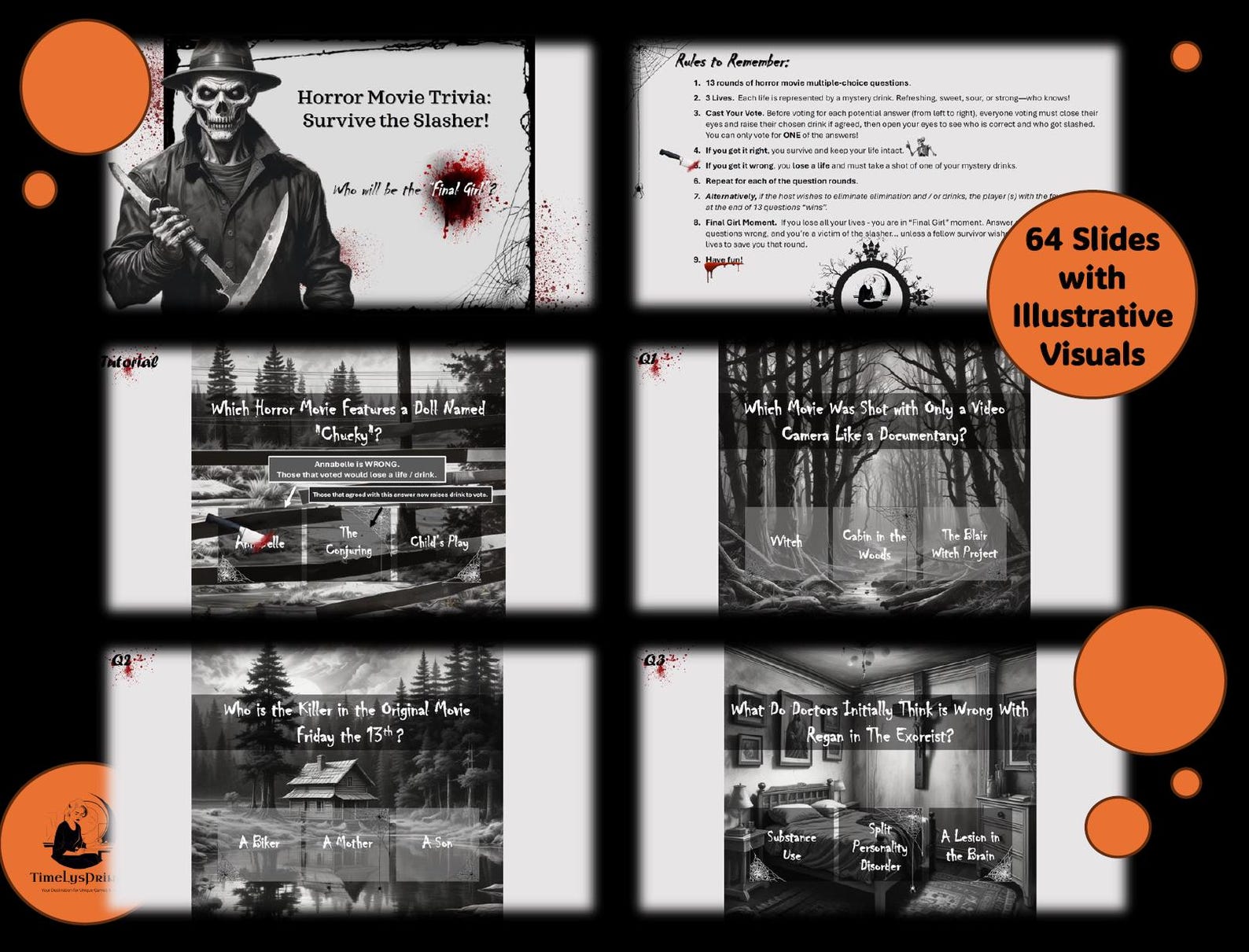Slasher Trivia Horror Movie Trivia Game for Adults | Drinking Game | Party Game Night ...