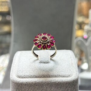 925 Sterling Silver Ruby Flower Ring, Vintage Handmade Silver Ring, Gift for Women