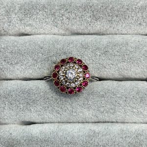 Vintage Sterling Silver Ruby Halo Ring Victorian Style Antique Statement Ring Art Deco Anniversary Gift for Her Handmade Ring