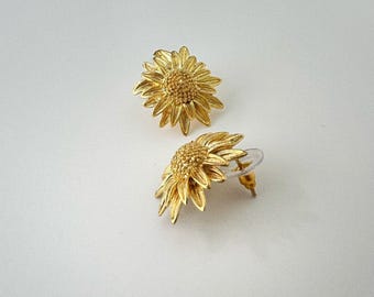 Handmade Gold Sunflower Stud Earrings: 18K Plated Floral Jewelry