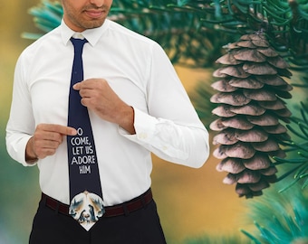 Nativity Christmas Necktie, O Come Let Us Adore Him Tie, Church  and Christmas Party tie , Holiday Gift, Religious Men's Formal Wear
