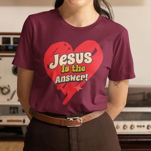 Jesus ist die Antwort Frau Schweres Baumwoll-T-Shirt, Glaube Inspirational Grafik T-Shirt, Religiöses Geschenk, Christliche Kleidung,