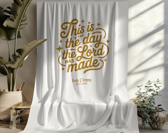 Letrero personalizado de bienvenida para boda en tela, versículo bíblico para boda, letreros de lino personalizados para boda, pancarta moderna para boda al aire libre