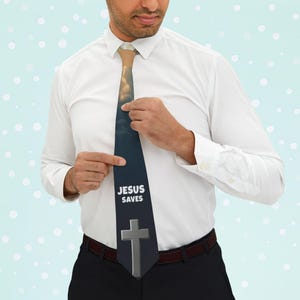 Christian Necktie - &#39;Jesus Saves&#39; Tie for Religious Events, Gifts for Men, Church, Celebrations, Father&#39;s Day