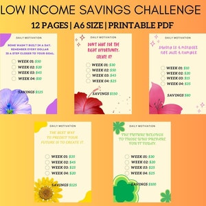 Paquete de desafío de ahorro para personas de bajos ingresos A6, paquete de desafío de ahorro mensual, desafío de dinero, rastreador de ahorros imprimible, descarga instantánea