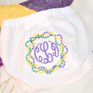 Mardi Gras Baby Bloomers, Monogrammed Valentines Bloomer, Monogrammed Girls Diaper Cover, Personalized Bloomer, Embroidered Hearts Bloomers