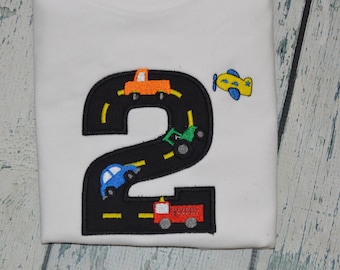 PERSONALIZED Transportation Cars Birthday Shirt  Monogrammed 1, 2, 3, 4, 5, 6, 7  birthday