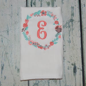 Personalized Floral Monogram Burp cloth, Girls  Flower Burp cloth