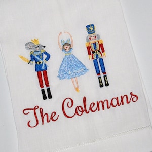 Nutcracker Ballet Linen Guest Towel Personalized, Linen Hemstitched Tea Towel for Christmas Fingertip Towel Embroidered
