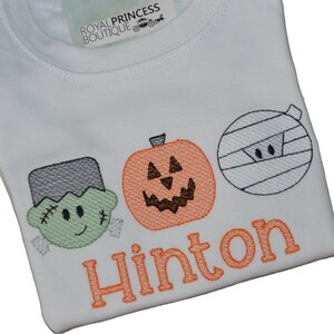 Halloween Boys Shirt with Name Embroidered,   Personalized Frankenstein Jack-O-Lantern and Mummy Shirt, Monogrammed Christmas  Baby Outfit