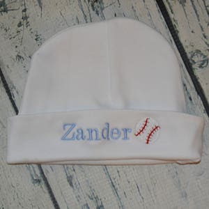 Monogrammed Baseball Newborn Beanie Cap, Monogrammed Infant Hat,  You Choose Color and Mini Design