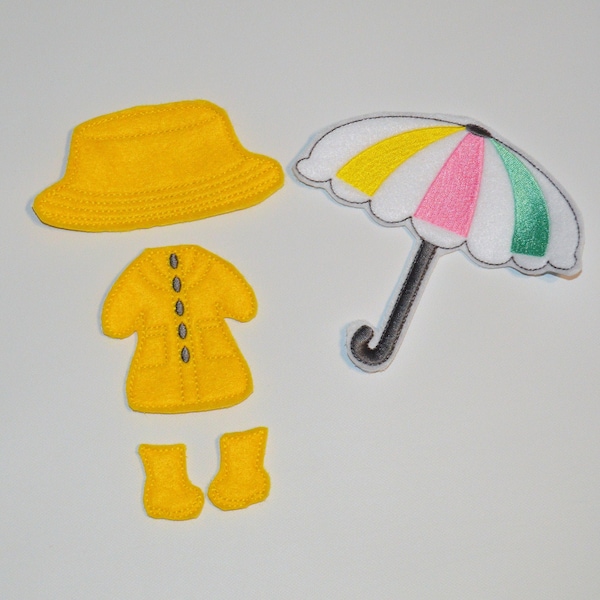 READY To SHIP Flat Felt Dress Up Doll Rainy Day Outfit  Non Paper Doll Accessories