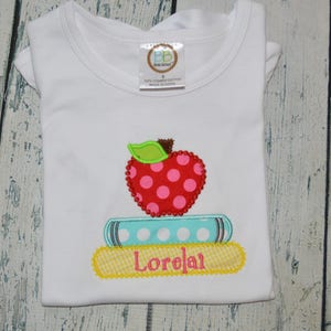 Personalized Girls Back To School Shirt, First Day of School Shirt,  Girls Book and Apple School Shirt Monogrammed