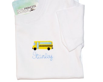 Personalized School Bus Shirt, Monogrammed Boys Shirt Name on Chest,  Personalized Boys Back to School Embroidered Shirt