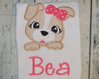 Girls Puppy Shirt, Personalized Dog Dress,  Girls Personalized Shirt, Monogram Birthday Outfit
