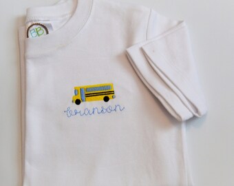 Personalized School Bus Shirt, Monogrammed Boys Shirt Name on Chest,  Personalized Boys Back to School Embroidered Shirt