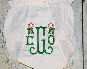 Christmas Baby Bloomers Monogrammed, Candy Cane Christmas Toddler , Newborn Personalized Bloomers