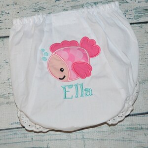 Personalized Fish Baby Girl Bloomer, Summer Diaper Cover,
