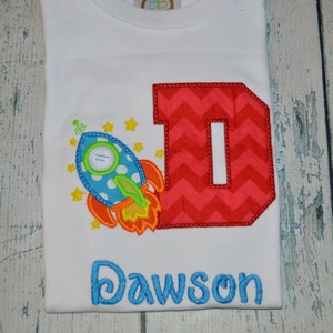 PERSONALIZED Rocket Outers Space Boys Shirt, Custom Number 1-9 or A-Z, Outer Space Shirt, Boys Personalized Shirt