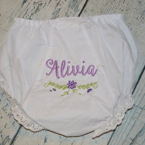 Personalized Baby Bloomers with Flowers, Monogram Embroidered Baby Bloomer with Floral Border, Flower Baby Girl Bloomers