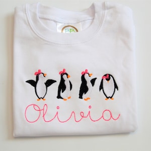 Personalized Girls Penguin Shirt, Personalized Girls Winter shirt, Girls Penguin with bows Shirt with Name, Monogram Girls Shirt