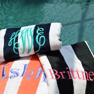 Monogrammed Beach Towel, Personalized Cabana Stripe Beach Towel