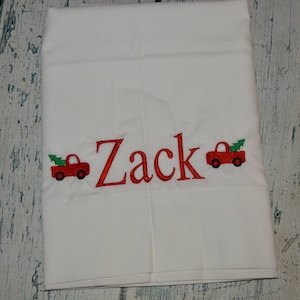 Monogrammed Christmas Standard Pillowcase - Christmas Tree Truck Pillowcase - Many Design Options You Choose