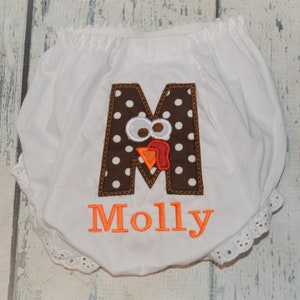 Personalized Turkey Initial Baby Bloomers: Thanksgiving Diaper Cover