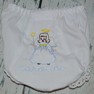 Monogram Christmas Angel Bloomers, Monogrammed Baby Bloomers, Baby Girl Diaper Cover, Vintage Stitch Angel Bloomers
