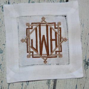 Personalized Hemstitched Linen Cocktail Napkins, Monogrammed Rattan Cocktail Napkins,  Personalize Coasters, Personaized Linen