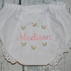 Monogram Baby Bloomers, Rosebud Baby Girl Bloomers, Rose Bud Baby Bloomers, Girls Diaper Cover Personalized Baby Bloomer