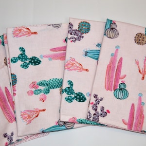Pink Cactus Cloth Dinner Napkin set of 4, 16&quot;x16&quot; Reversible 2 ply Boho Lunch Napkins