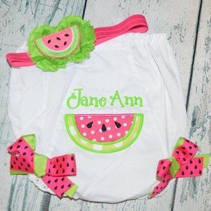 Personalized Watermelon Baby Bloomers, Monogrammed Baby Girls Diaper Cover, Monogrammed Baby Bloomer and Headband Set,  Bloomers