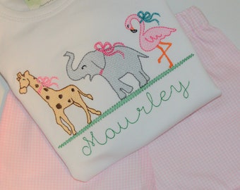 Personalized Girls Zoo Animal Parade Outfit or Shirt, Gingham Zoo Monogrammed Shirt