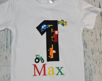 Cars and Trucks Birthday Shirt Personalized with Name and Custom Number 1-9