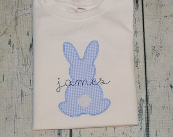 Personalized Easter Gingham Bunny Shirt or Baby Boy Bodysuit