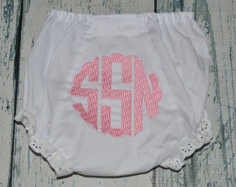 Baby Bloomers, Scalloped Circle Monogrammed Baby Girl Bloomer, Embroidered Diaper Cover, Newborn Bloomers, Personalized Baby Bloomers