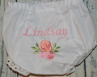 Monogrammed Rose Baby Bloomers, Monogrammed Baby Girls Diaper Cover