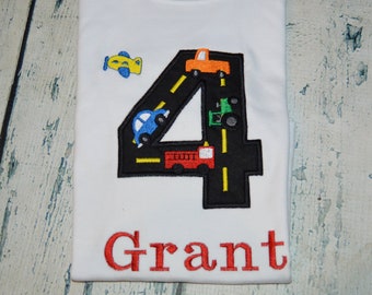 PERSONALIZED Transportation Cars Birthday Shirt  Monogrammed 1, 2, 3, 4, 5, 6, 7  birthday