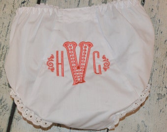 Monogram Baby Bloomers with Dots, Personalized Baby Bloomer, Embroidered Baby Girl Bloomers