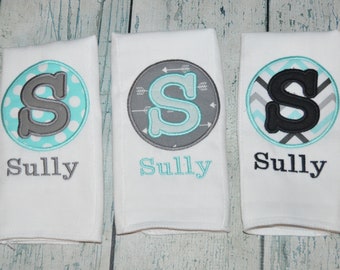 Monogrammed Burp Cloth Set of 3, Arrow Burp Cloth Set, Baby Boy Burp Cloth Set, Chevron Burp Cloths