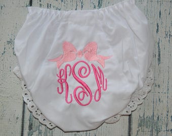 Monogrammed Baby Bloomers, Monogram Bloomers with Bow, Personalized Diaper Cover