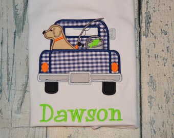 PERSONALIZED Fishing Truck Shirt,  Boys Fishing Shirt, Monogrammed Fishing Shirt with a Lab
