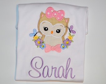 Personalized Owl Girls Shirt, Monogrammed Owl Dress, Baby Girl Owl Bodysuit