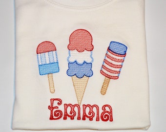 Personalized Patriotic Popsicle Shirt, 4th July Girls Dress, Personalized Ice Cream Baby Outfit