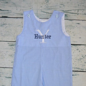 Personalized Gingham Shortall, Monogram Boys  Jon Jon gingham Romper